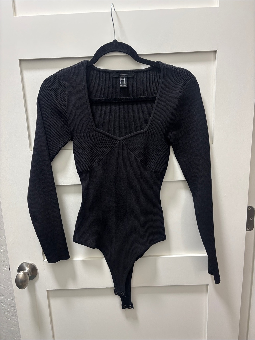 Forever21 Ribbed Long-Sleeve Bodysuit - Black
